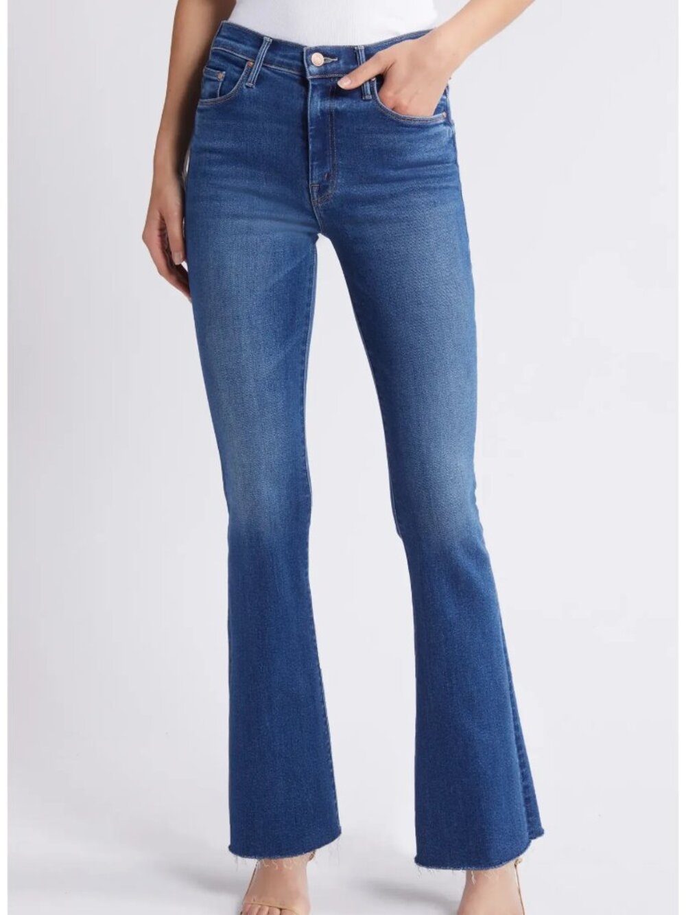 MOTHER High Waist Fray Hem Flare Leg Jeans